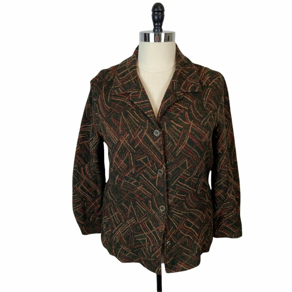 Koret Knit Jacket Vintage Women's BrownTan Fall Perfection Button Up sz L to 2X
